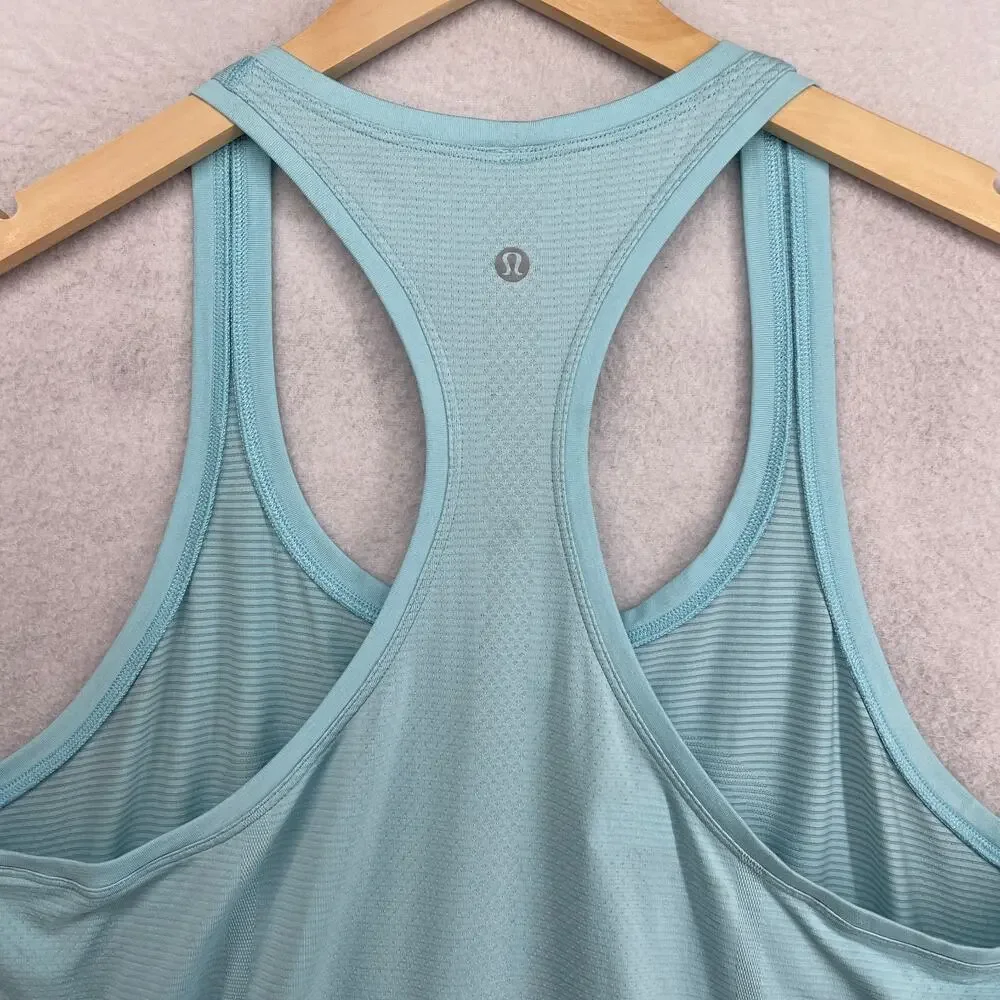 LULULEMON Top Womens L Swiftly Tech Racerback Tank 2.0 Striped Running Blue - Picture 9 of 13